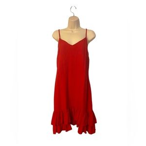 Vintage Red Double Ruffle Hem Sleeveless Dress Womans Size 11/12